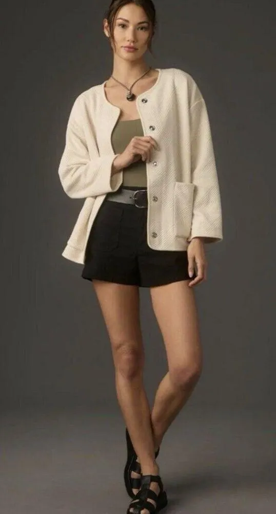Sanctuary Anthropology Textured Knit Snap Close Shacket Jacket Cream Size S - Image 3