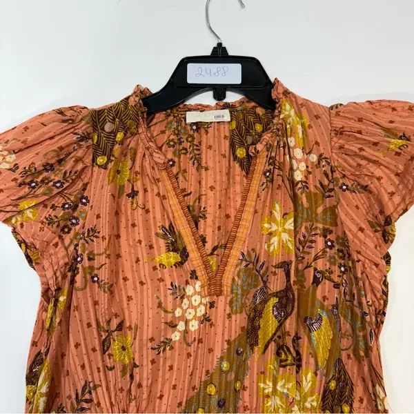 ULLA JOHNSON Remi Printed Tiered Midi Dress In Orange Cotton In Brown Size 2 - Image 2
