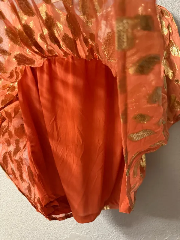 Gold and Peach Women's Top Orange Size L - Image 5