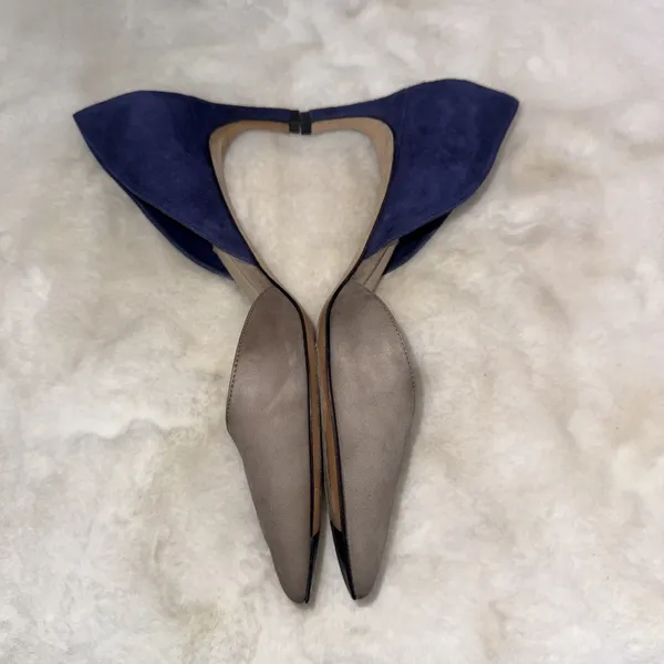 Via Spiga Two-Toned D'Orsay Genuine Leather Blue Taupe Suede Designer Pumps 8.5 - Image 7