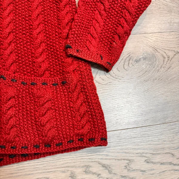 Nomadic Traders Wool Cable Knit Cardigan Sweater‎ Full Zip Pockets Red Medium M - Image 4