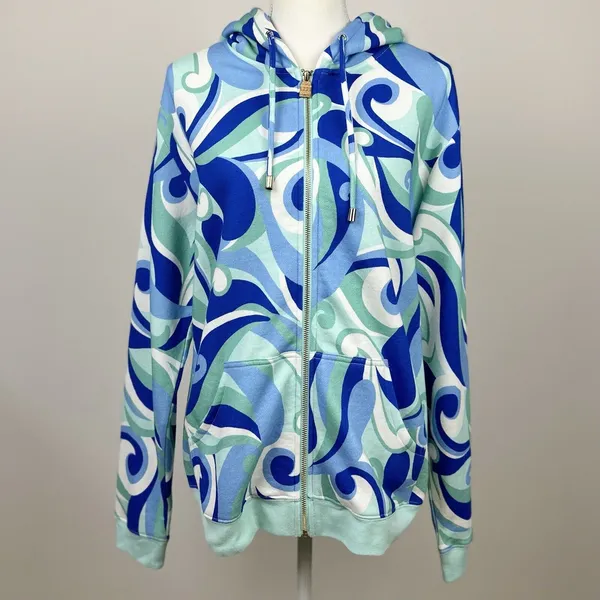 Hill House Allie Zip Up Sweatshirt Hoodie Kaleidoscopic Beach Blue Fleece S NWT - Image 5