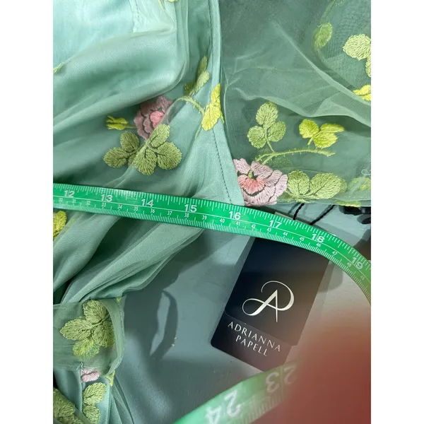 Adrianna‎ Papell Embroidered Maxi Dress Sage Multi Floral Flutter Size M NWT - Image 17