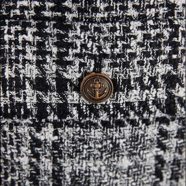 Zara Houndstooth Bomber TWEED Jacket w/ Pockets & Gold Buttons Black/White NEW - Image 9