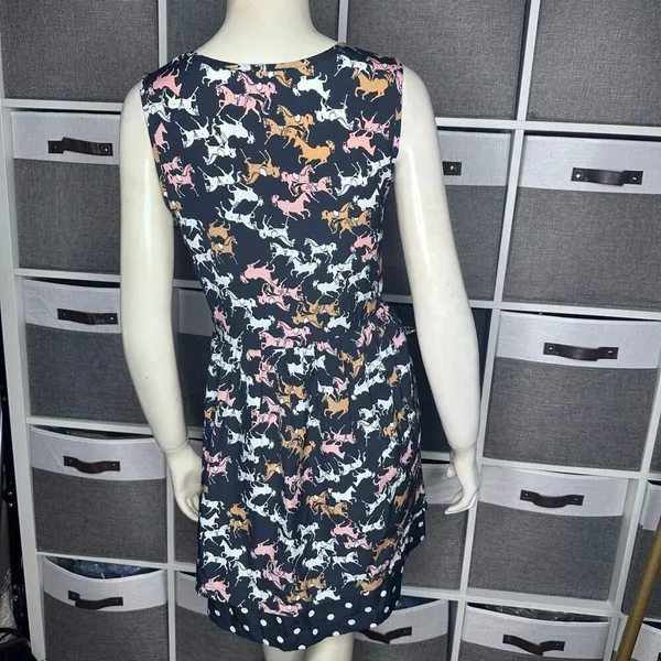 Anthropologie Porridge Petaluma Peep Hem Dress Navy Horse Print & Polka-Dot Hem - Image 4