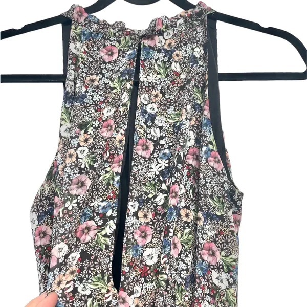 H&M Black Floral Print Sleeveless Dress with Cut Out Back & Button Closure Sz 2 - Image 4