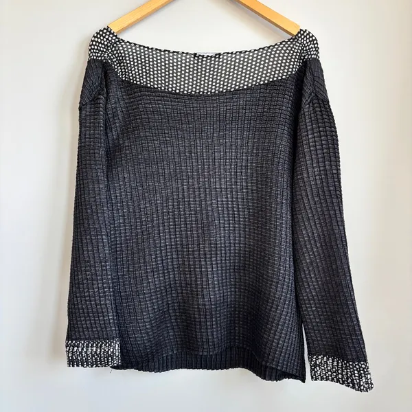 VTG Caren Brook Black Popcorn Texture Top Long Sleeve Polka Dot Wide Neck Size M - Image 2