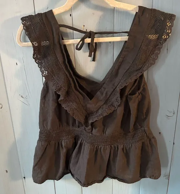 Old Navy Black Cotton Lace Tank Top, Size L - Image 2