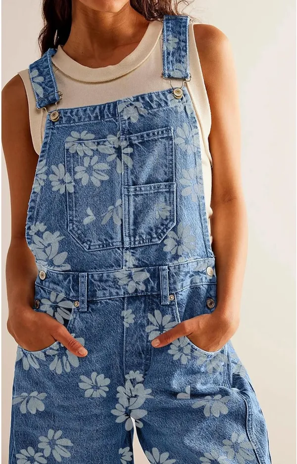 Floral denim overall baggy barrel jeans - Image 3