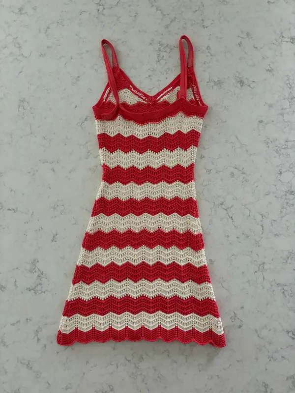 Olivaceous Red & Cream Striped Crochet Slip Dress - Image 2