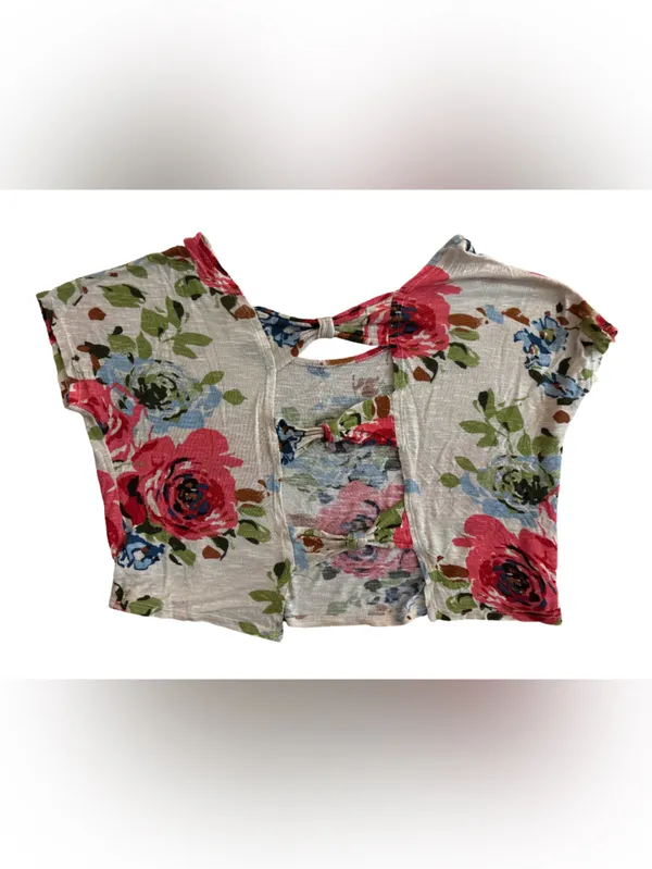 Poetry Floral Cutout Crop Top in White, Pink, Blue, Green - Image 2