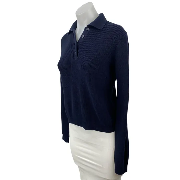 Brandy Melville Women's Black Ribbed Knit Long Sleeve Polo Sweater Top Size S - Image 3