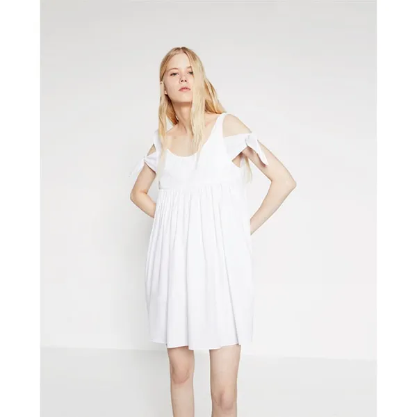 Trafaluc Collection Womens Dress Size M Zara White Poplin Bow Sleeve‎ Mini NEW - Image 4