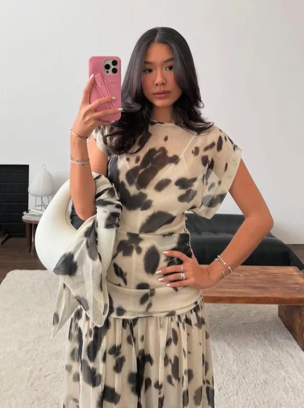 Zara dress voluminous maxi animal print kimono scarf layered casual boho - Image 4