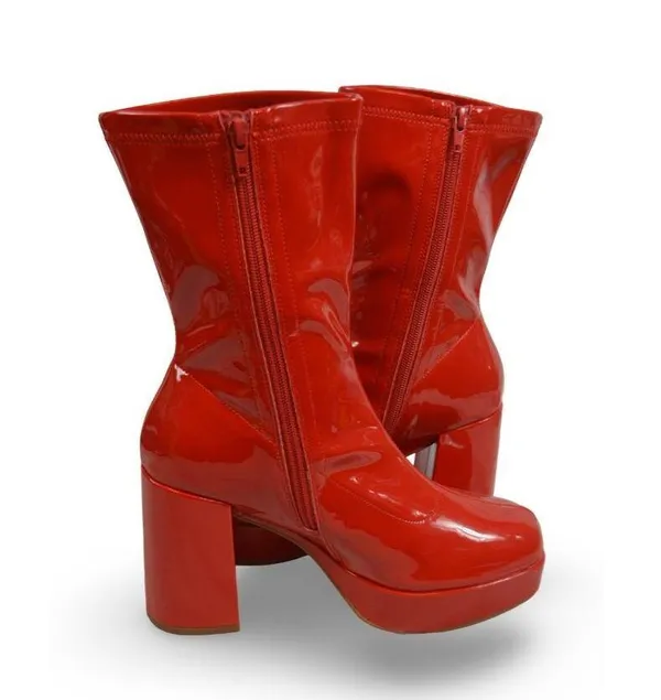 Dream Paris Women Mid Calf Gogo Platform Boots Block Heel Square Toe Red 8.5 - Image 4