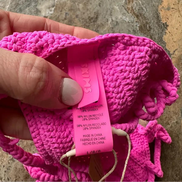 Skims Crochet Swim Scoop Bikini Top NWT Taffy Pink Women's Size Large - Image 11