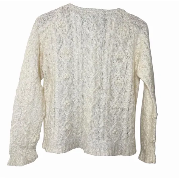 VTG Express Tricot Womens Size‎ S Handknit Mohair Wool Cable Knit Sweater Ivory - Image 3
