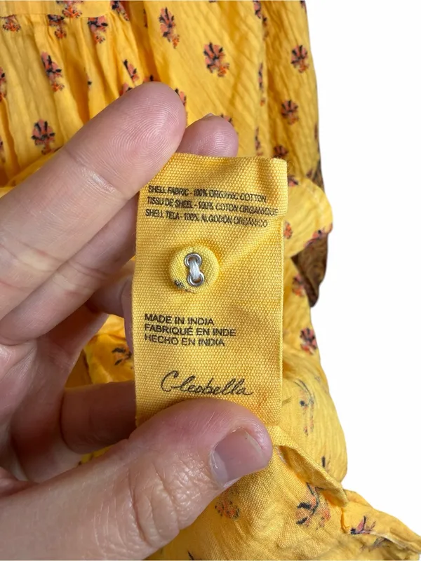 Cleobella Boho Floral Peasant Blouse Babydoll Tunic Organic Cotton Yellow Size L - Image 6