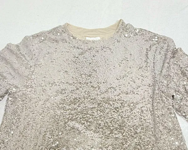 H&M Glittering Sequin Crop Top - Gold - Image 2