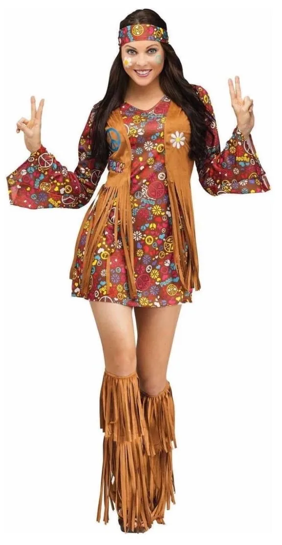 Women’s hippie Halloween costume Brown Size L - Image 4