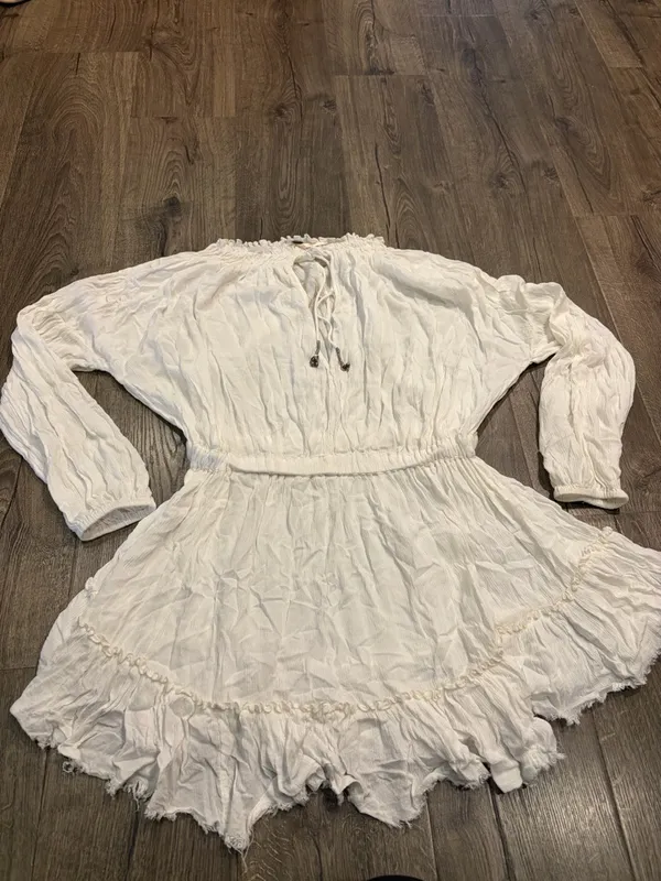 Free People Dress Long Sleeve Lace Boho Peasant Mini Tunic Fairy Grunge Gauzy - Image 8