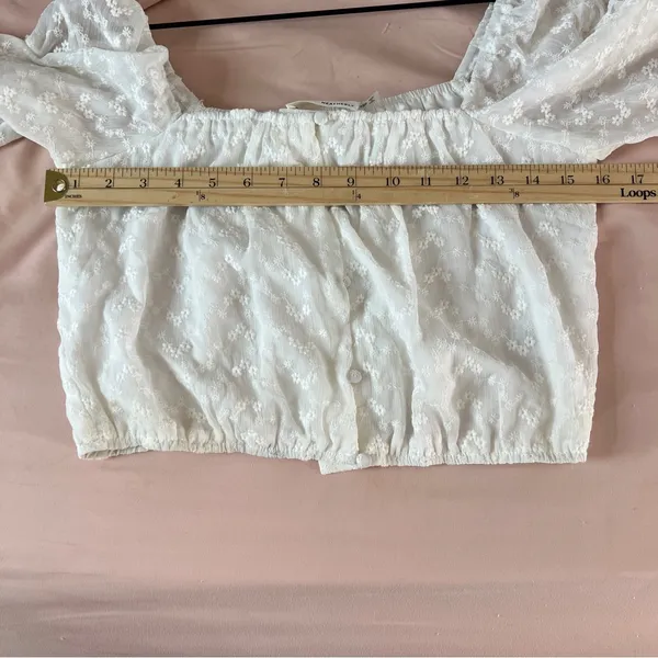 Heatherly Cottage Eyelet Crop Top Balloon‎ Sleeve Peasant Embroidered Size XSP - Image 11