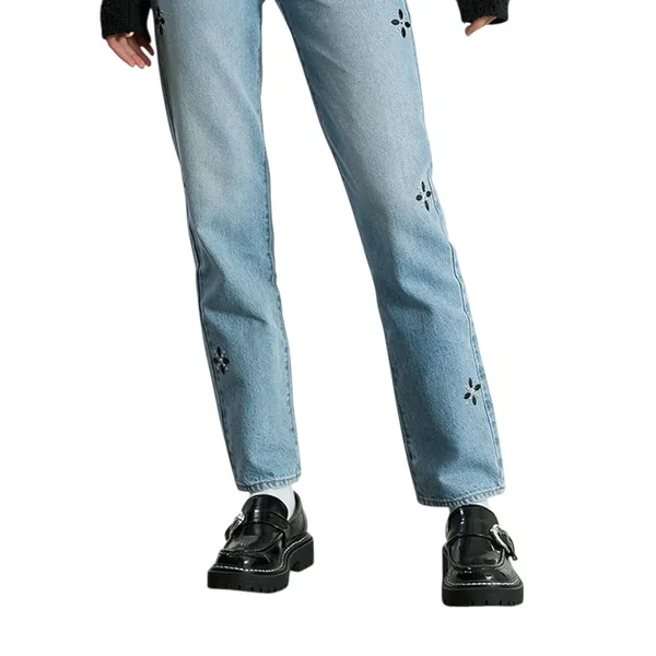 PacSun NWT‎ Dad Jean Light Wash Rhinestone Flower Embellished Size 25 - Image 2