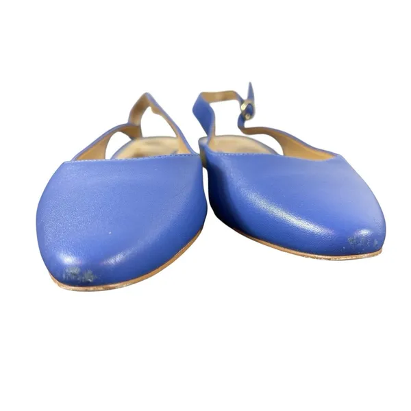 Talbots Blue Leather Slingback Flats Womens 7.5M Pointed Toe Low Block Heal - Image 3