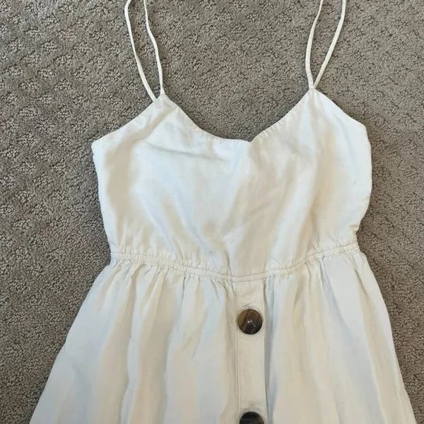 Zara Midi Dress Ivory Bow Tie in Back Spaghetti Strap V Neck Lined Size XS VGUC - Image 2