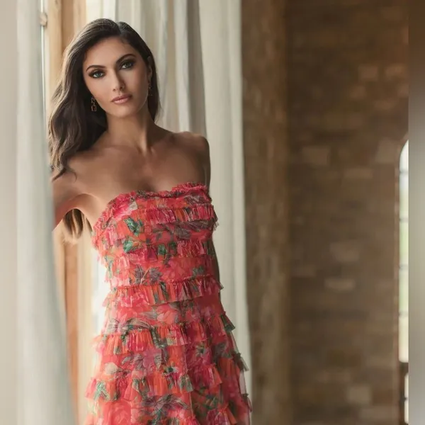 Mac Duggal 8137 Multicolor Strapless Floral Micro Ruffle Dress - Image 4