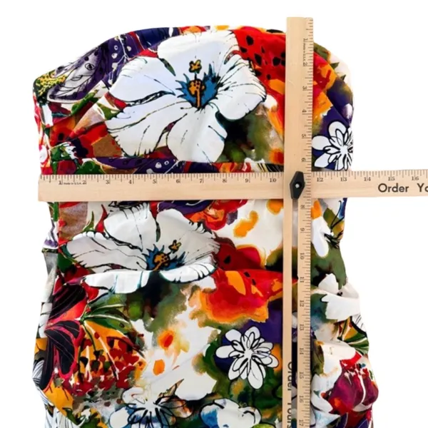 Suzi Chin Orange Green White Floral Ruched Strapless Bodycon Mini Dress Size 8 - Image 6