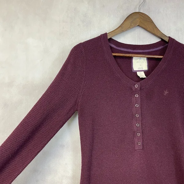 Y2K Aerie Waffle Knit Henley Top Women Large Cozy Stretch Bella Elena‎ Grunge - Image 5