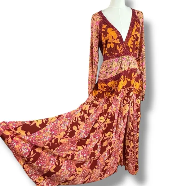 Free People Bohemian Retro 70s Gypsy Floral Tilda Maxi Dress Size Medium - Image 5