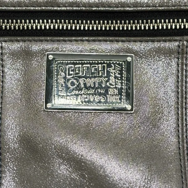 Coach Poppy Metallic Silver Leather Shoulder Bag Purse Logo Vtg Y2K - Image 3