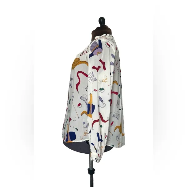 MAEVE Anthropologie Blouse Sz 10 Snow Day Long Sleeve Novelty Whimsical - Image 5