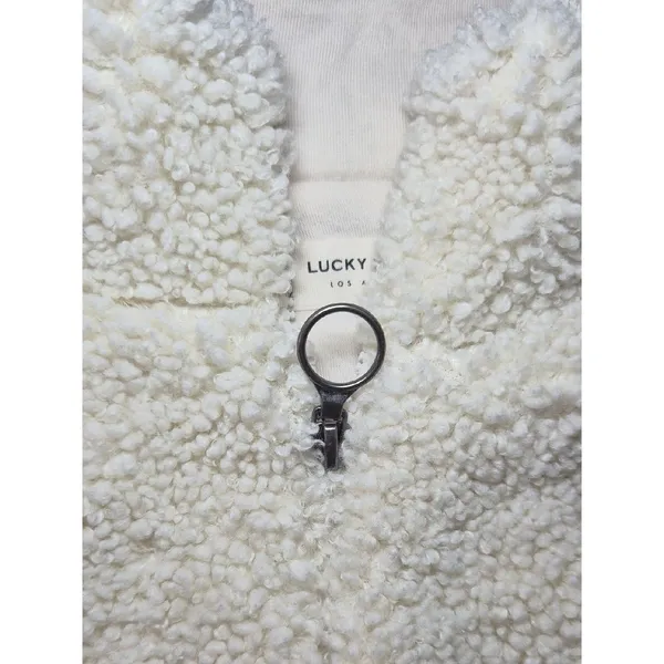 Lucky Brand Ivory Sherpa Half-Zip Pullover Soft Fuzzy Cozy - Image 3