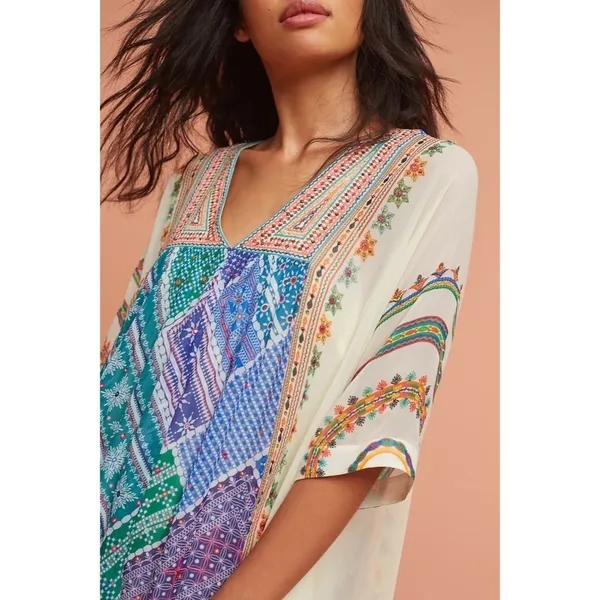 Anthropologie TANVI KEDIA Veena Beaded Caftan Beaded Mini Dress Bohemian Small - Image 5