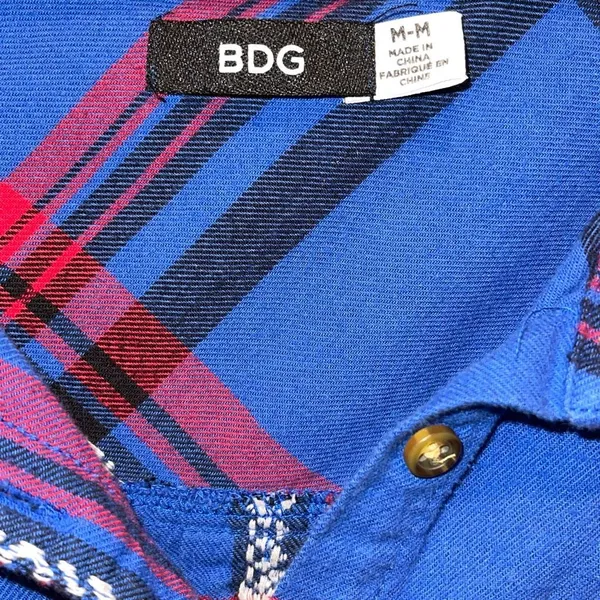 BDG Womens Flannel Long Sleeve Button Down Shirt Blue‎ Red Size Medium - Image 5