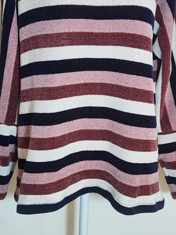 Chenault Pink and Navy Striped Chenille Pullover Size Large - Image 3