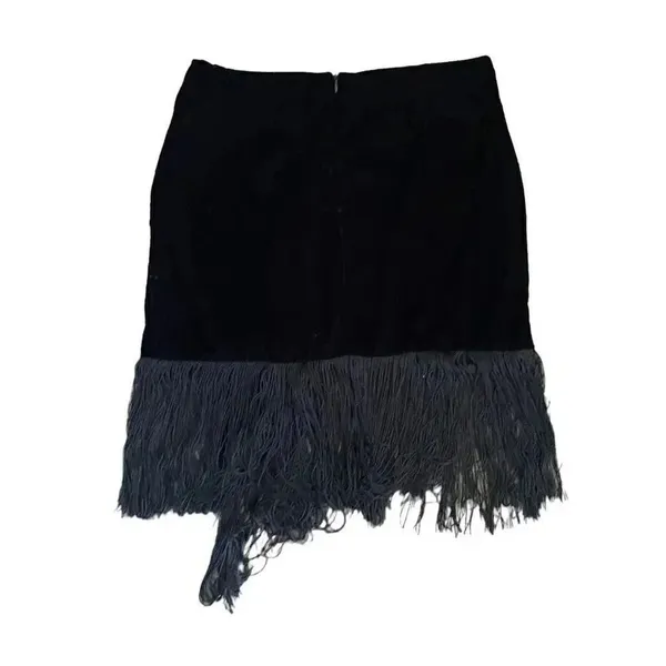 NWT Zara Women Black Fringed Velvet High Waist Ruched Front Detail Mini S #1140 - Image 6