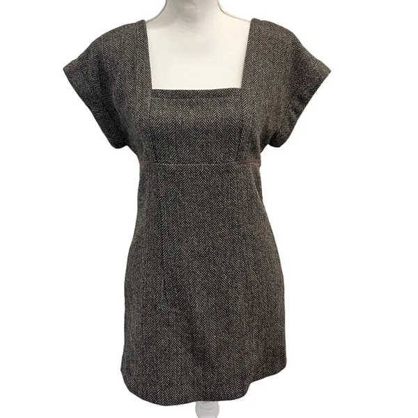 VTG Paul & Joe‎ Brown Tweed Wool Blend Shift Dress Size Small Heritage Preppy - Image 2