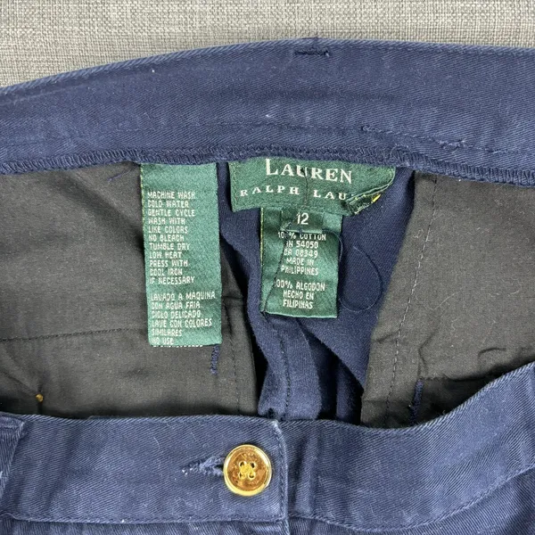 Lauren Ralph Lauren Skirt Womens 12 Blue Cotton Twill Knee Length Pockets‎ Zip - Image 7