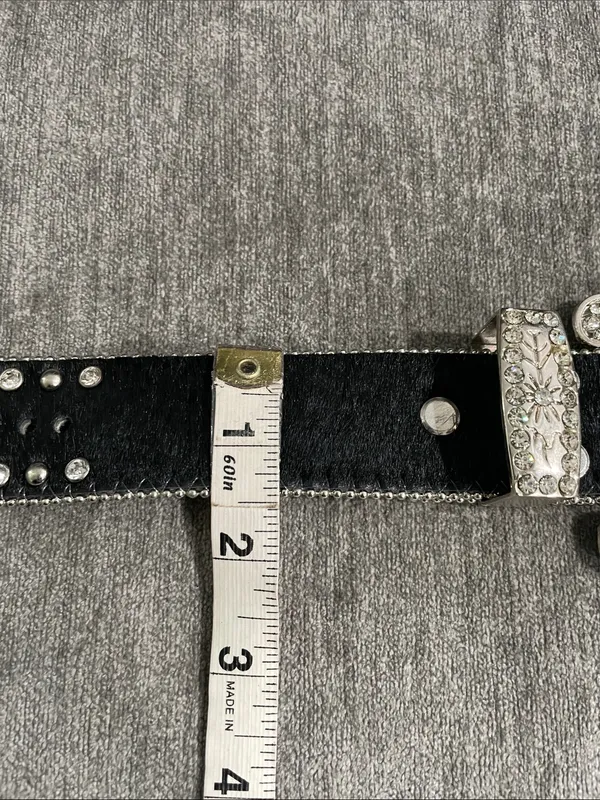 Western Leather Black Calf Hair Studded Rhinestone Embellished Statement Belt - Image 4