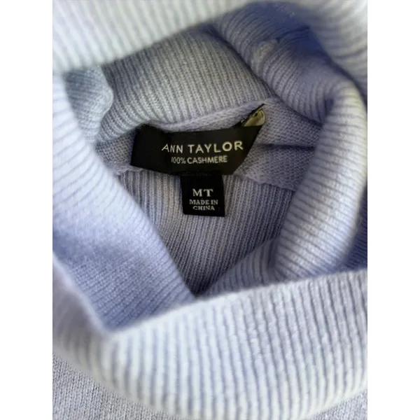 Ann Taylor 100% Cashmere Turtleneck Sweater Light Blue MT - Image 2