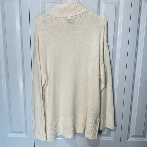 NWT Old Navy Turtleneck Sweater Women Large Cream Cotton Oversized Knit Washable - Image 5