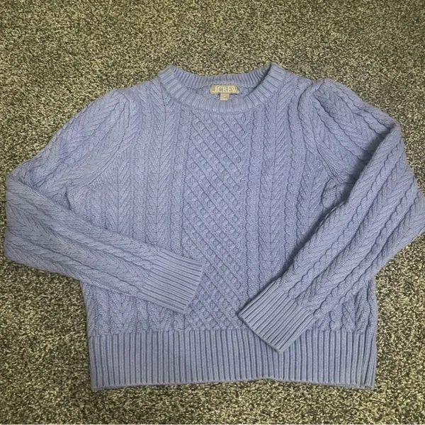 J. Crew Purple Cable Knit Long Sleeve Pullover Sweater M - Image 2