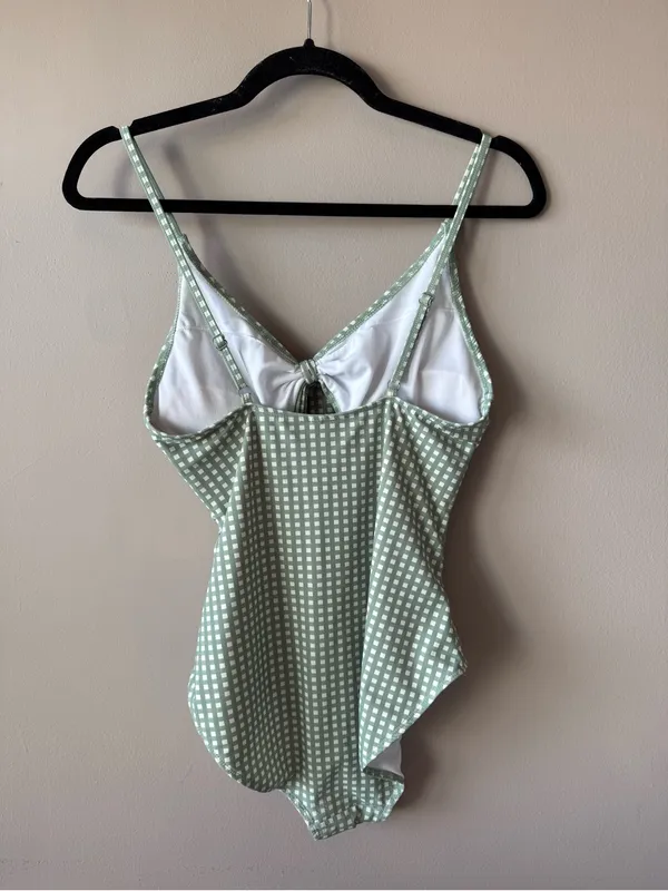 Riley + Cru‎ Sage Gingham One Piece Knotted Bathing Suit Mama Suit Size Medium - Image 9