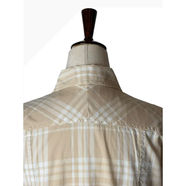 Banana Republic Button Down Shirt Women Medium Tan Plaid Cotton Top Preppy - Image 4