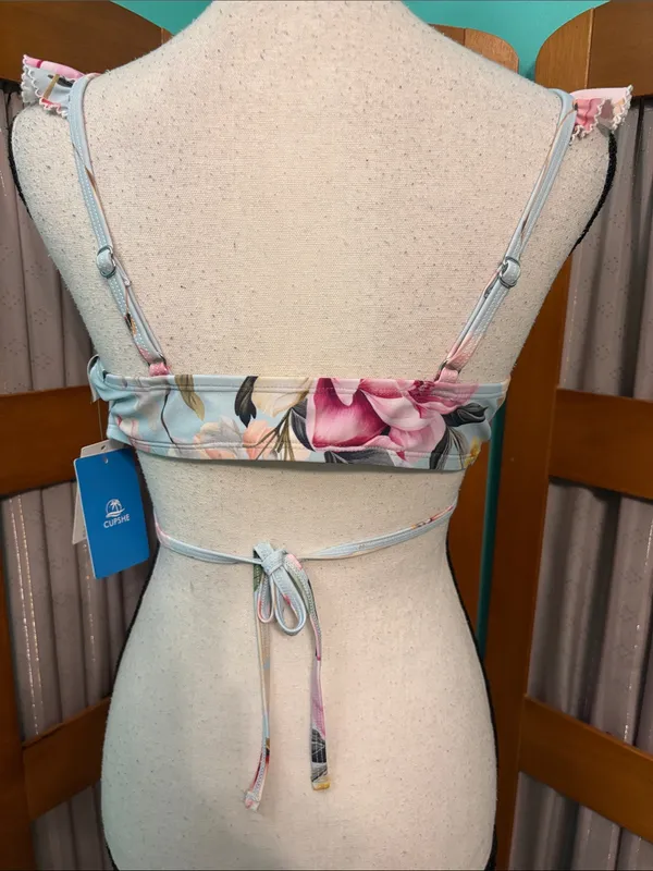 Cupshe Pastel Floral Ruffle Bikini Top in Pink, Blue, Yellow - Image 8