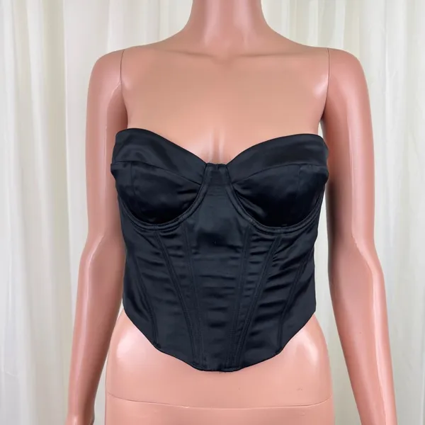 Women's White Fox Strapless Corset Bustier Longline Bra Top Sz Medium Black - Image 4